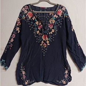 Johnny Was Butterfly Winter Blouse Dark Blue sz Lg 💛